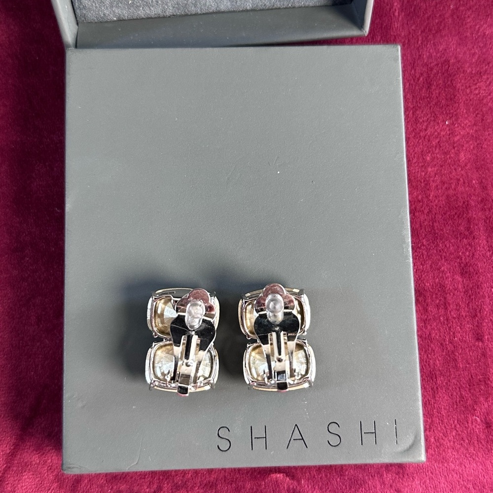 SHASHI Ricky Diamond Stud in Silver large stud dangle clip on earrings - Picture 8 of 8